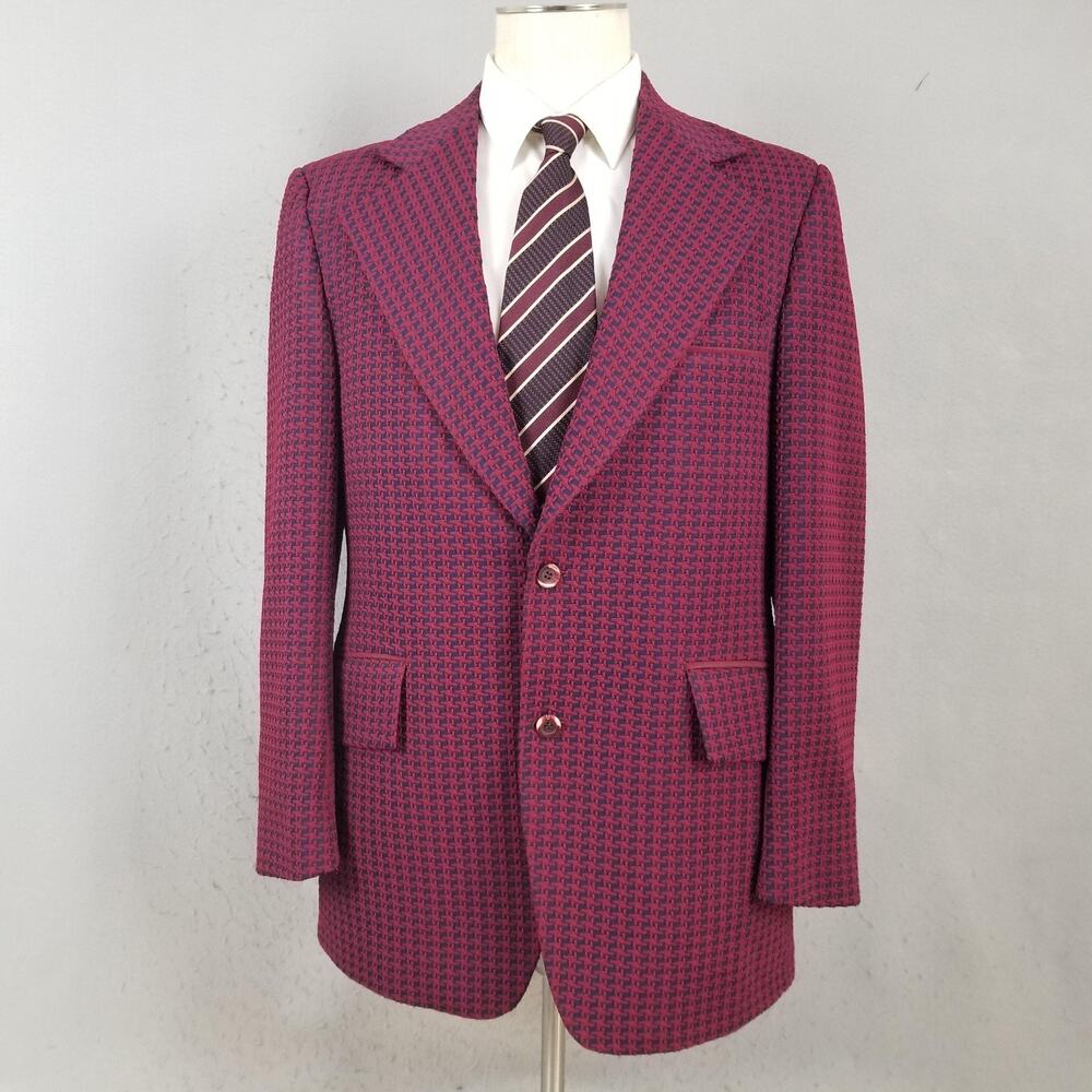 Vintage Sears Blazer Mens 42 Red Geometric Knit Travelknit Sport Coat Jacket‎
